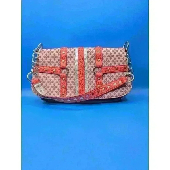 Purse Emily M Red Silver Handbag Chain Strap - Picture 1 of 5